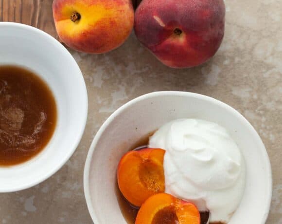 spiced honey served with fruit and yogurt