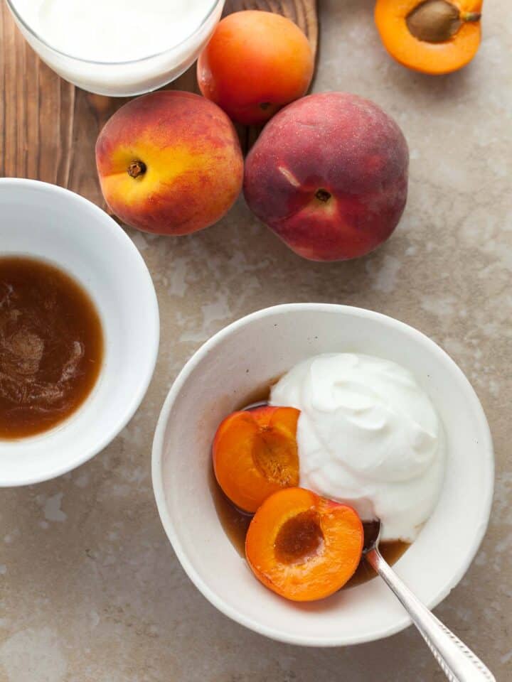 spiced honey served with fruit and yogurt