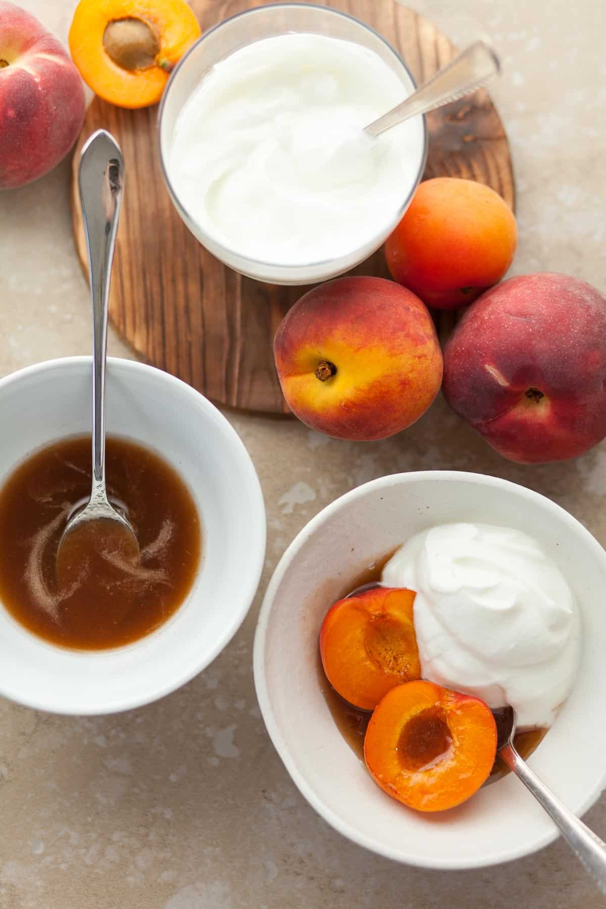 fresh fruit served with spiced honey and yogurt on the side
