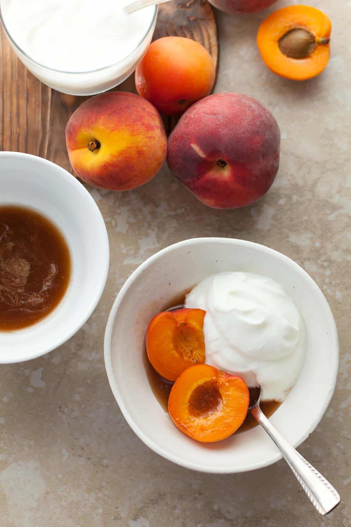 spiced honey served with fruit and yogurt