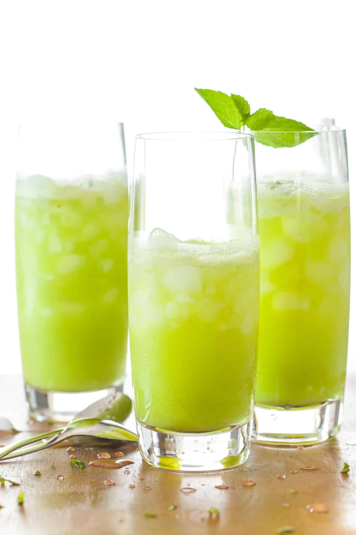 pineapple mint juice in tall glasses