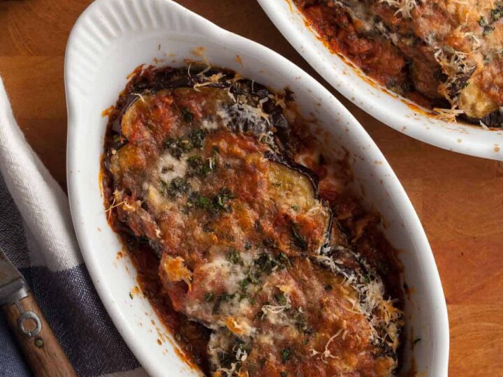 baked eggplant parmesan in individual dishes